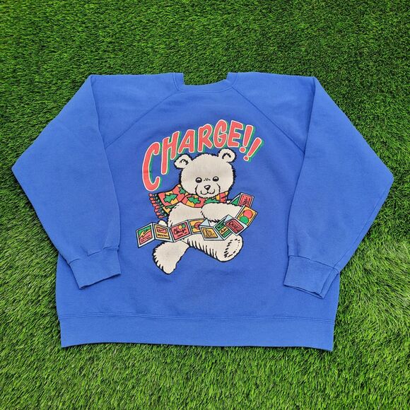 Vintage Teddy Bear Sweatshirt Womens XL 24x22 Blue - Picture 1 of 12